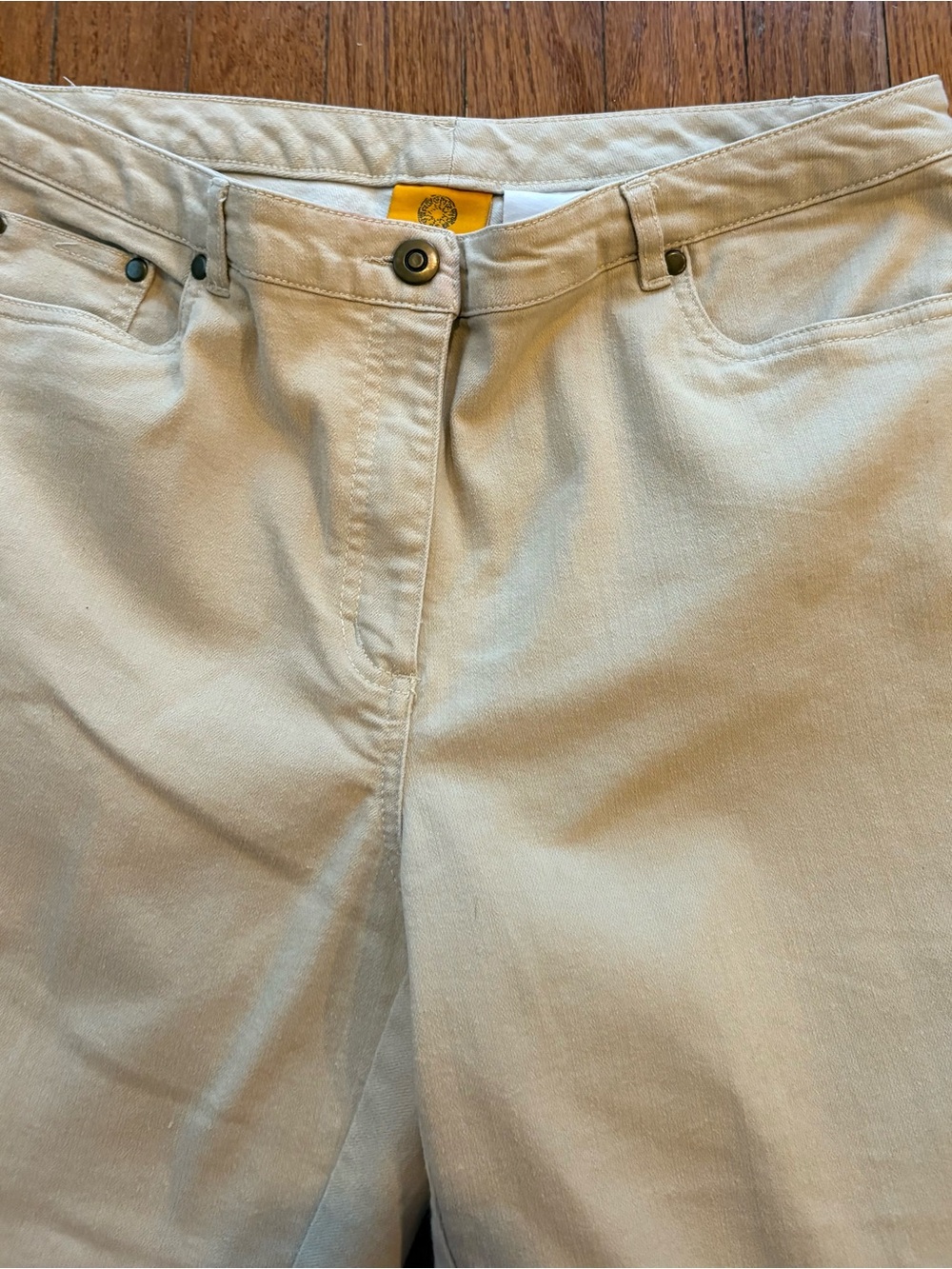 Ruby Road Khaki wide leg five pocket front Capri jeans size 12